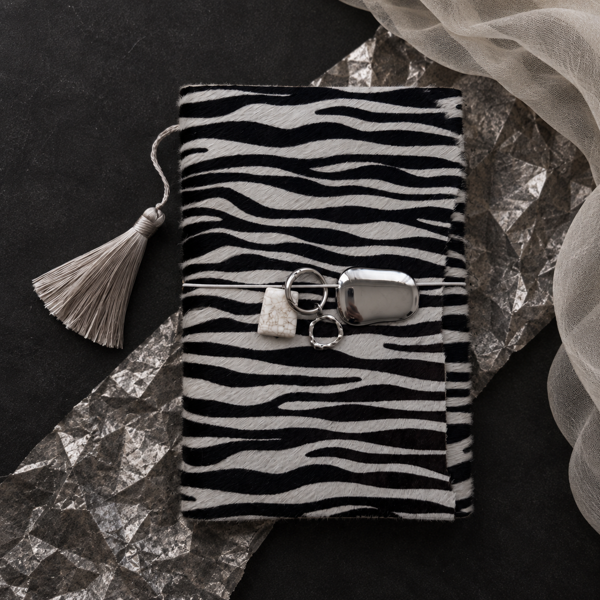 ARCHIVE 0016 — ÉCLIPSE / Black & White Zebra-Pattern Hair-on-Hide Journal A5