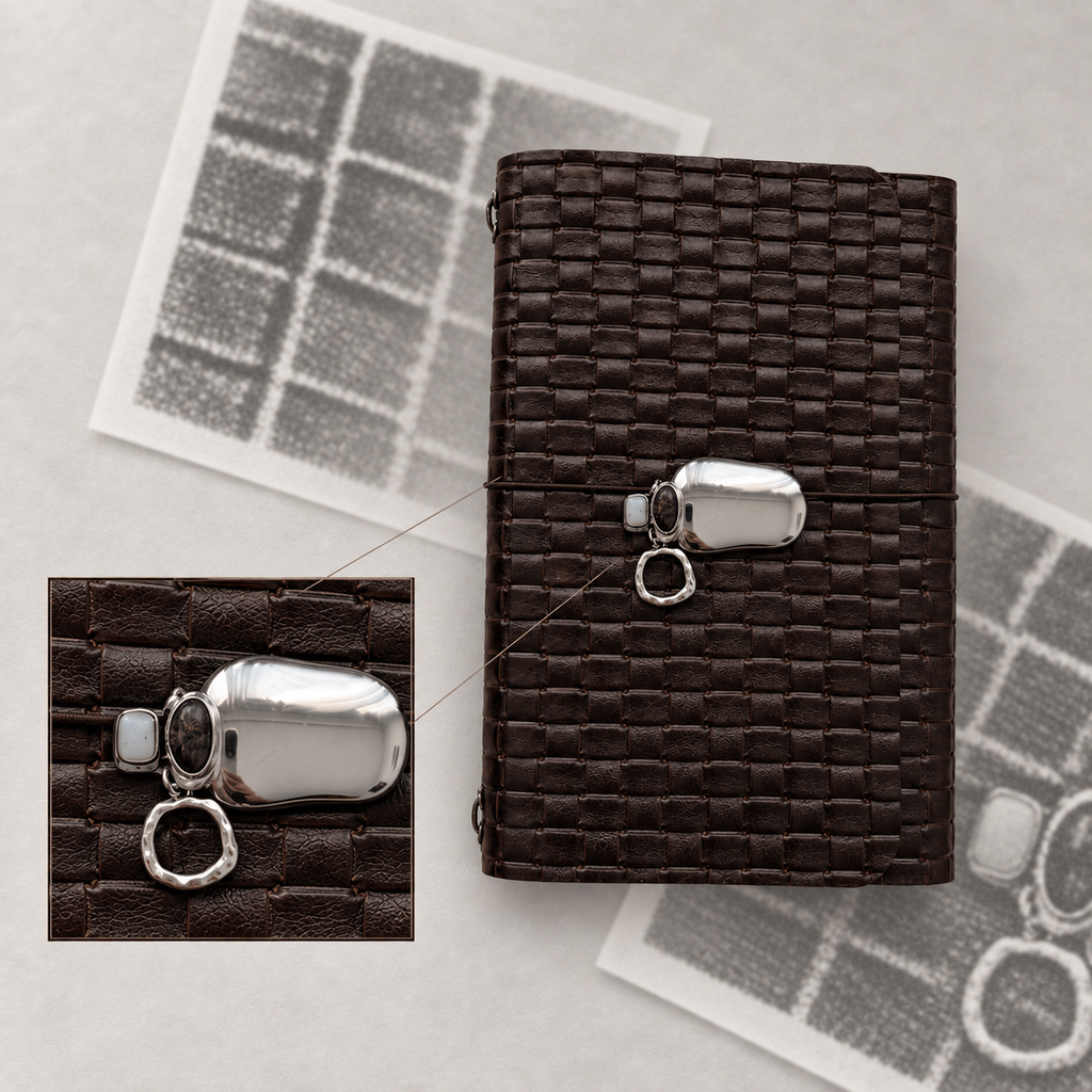 ARCHIVE 0012 — TRAME / Dark Brown Woven Leather Journal A5